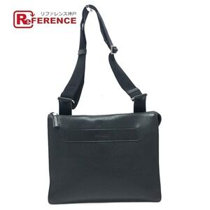 PRADA Triangle Plate Messenger Bag Crossbody Shoulder Leather Black